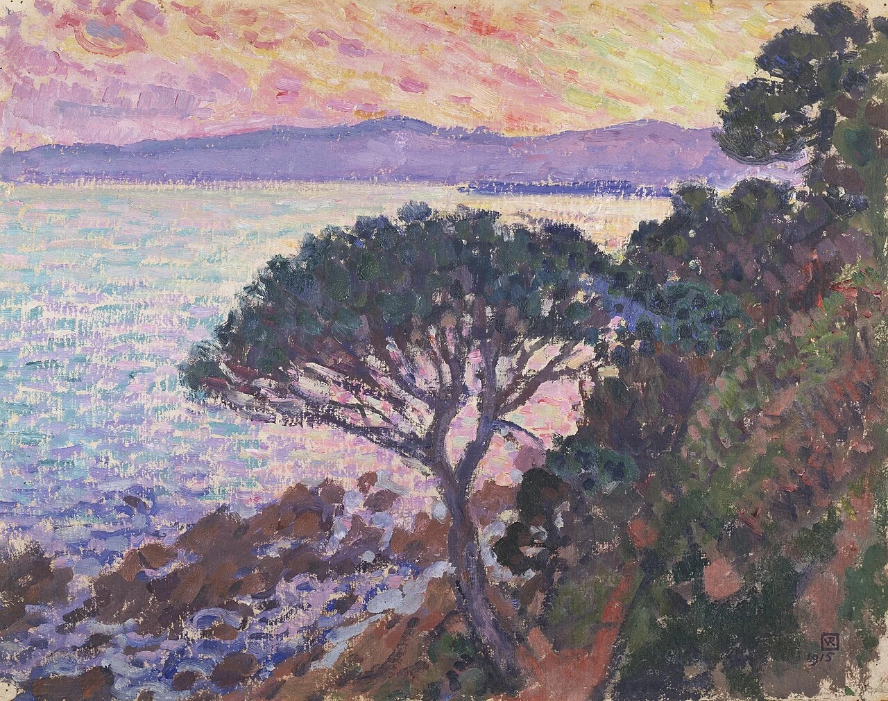 Pino vicino al Mar Mediterraneo al tramonto - Museo delle Belle Arti di Gand